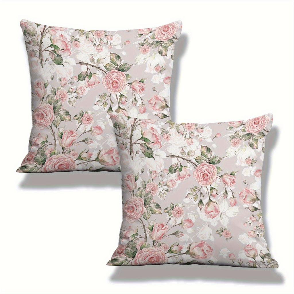 1Pc French Countryside Rose Pillow Cover, 2D Double-Sided Polyester Cushion Case, Elegant Pastoral Decor Pillowcase, Ideal Gift