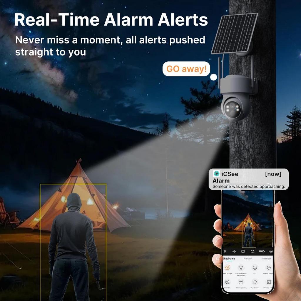 iCSee Solar-Powered Wireless 4MP HD Home Camera with Low Power Consumption