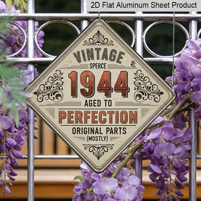 2D Flat, 1pc, Vintage Metal Aluminum Sign Decoration, Vintage 1944 Aged To Perfection, Vintage Decorative Sign, Vintage Wall Art Decor, Suitable for