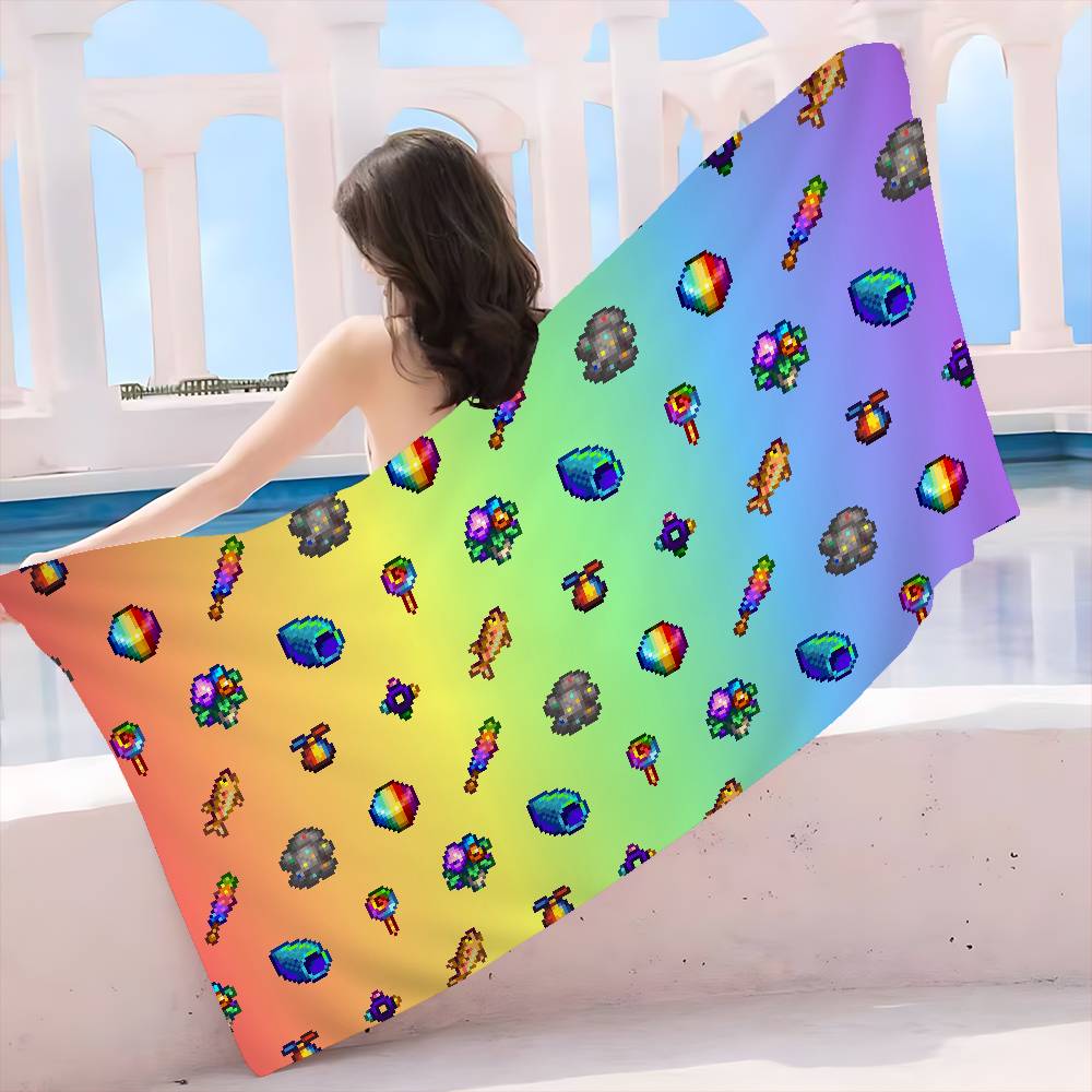 Farming Game S-Stardew V-Valley Beach Towel Colorful Bath Towels for Girl Microfiber Quick Dry Custom Sand Free Beach Yoga Spa