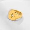 Damen Mode Sternzeichen Siegelringe, Goldfarbe Massives Metall Quadratisch Rund Oben Stempel AAA Zirkonia Stein Band, Schick Boho Cool Schmuck