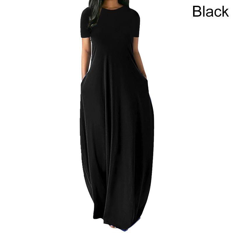 Women Casual Loose O-Neck Long Dresses Short Sleeve Summer Beach Dress Elegant Evening Party Dress