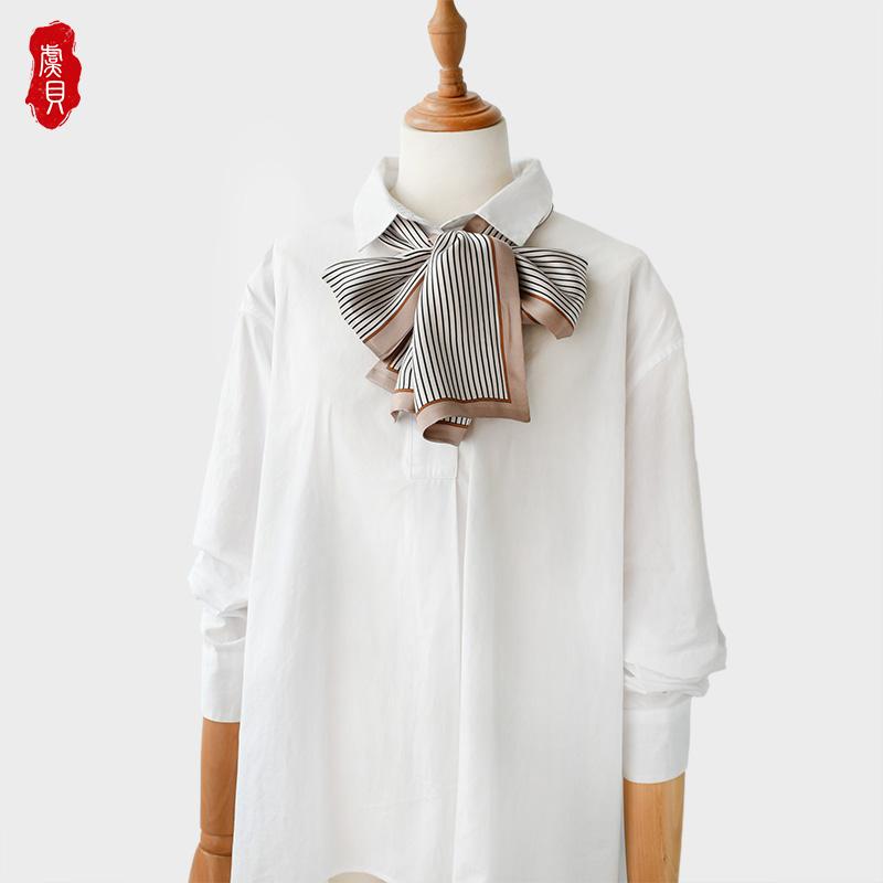 Light Brown Stripe Natural Silk Women Long Scarf Fashion Ribbon Foulard Design Neckerchief Headscarf Bandana Warp Gift for Girls