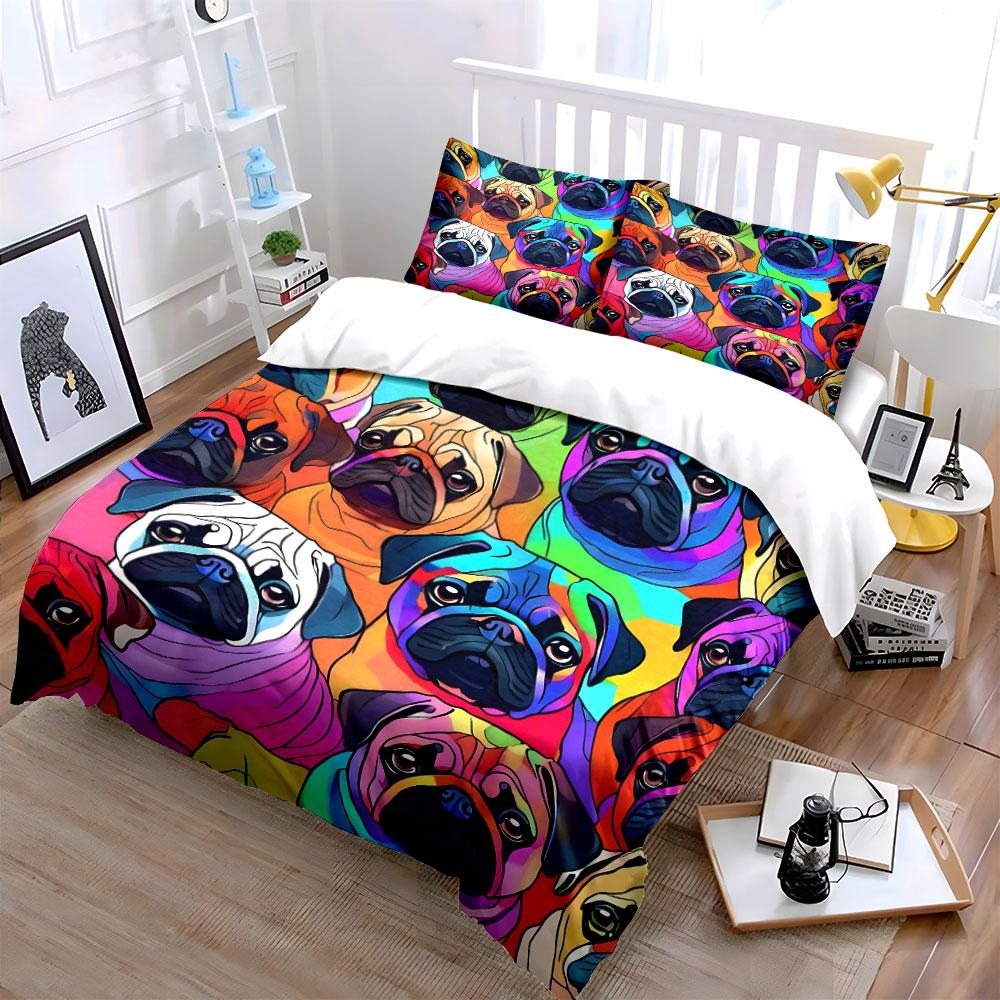 Colorful Pug Trio Set Design Exquisite Three-Piece Bedding Set Gift For Kids And Adults