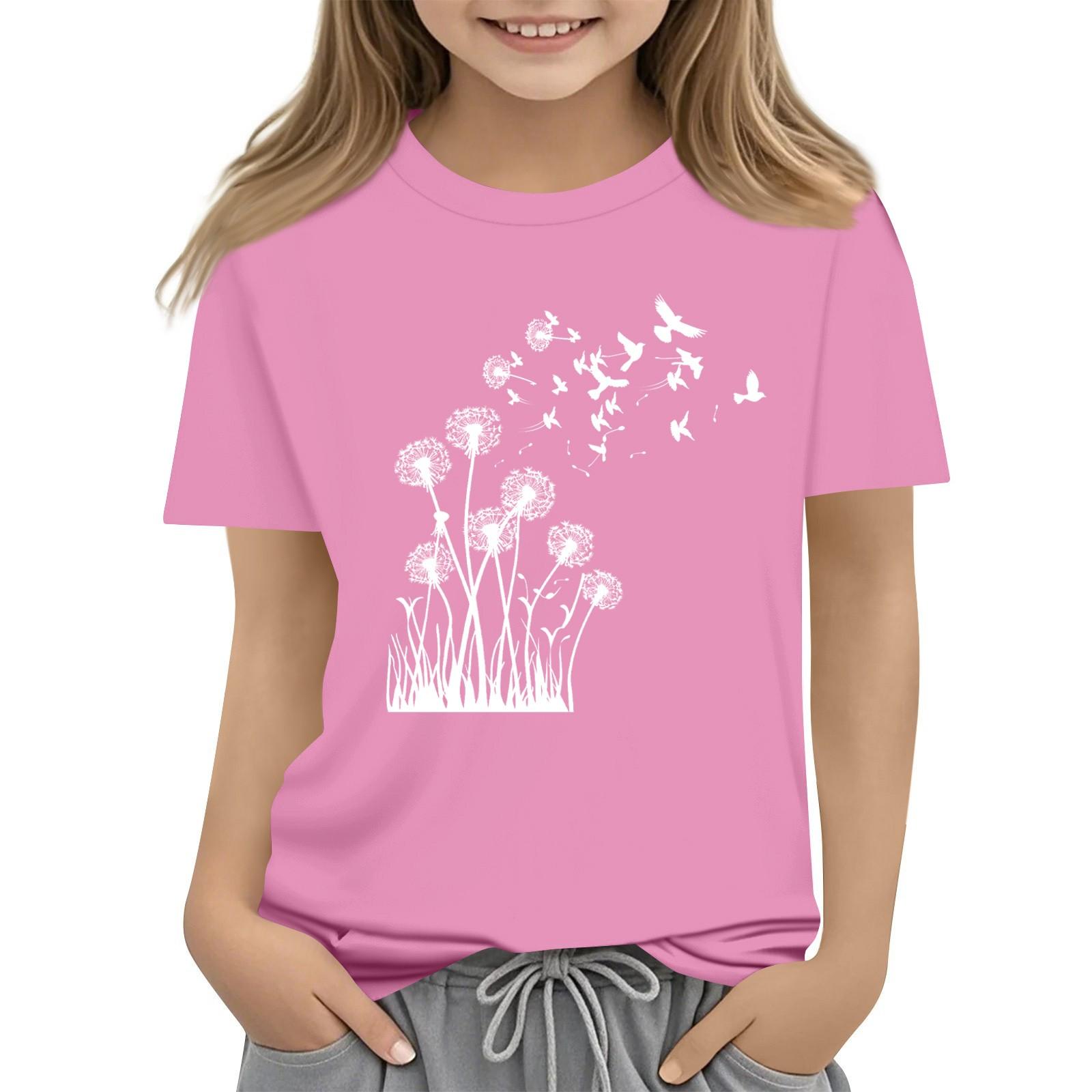 

Летний детский топ с круглым вырезом, футболка с короткими рукавами и принтом, базовый топ 100 розовый