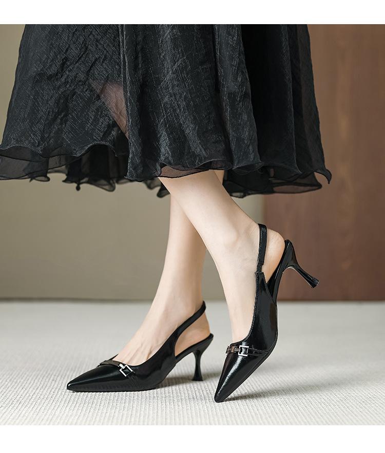 Fashion Small Design Sense Shallow Mouth with Sandals Women's Metal Buckle Pointed High Heels Stiletto Toe Single Shoes