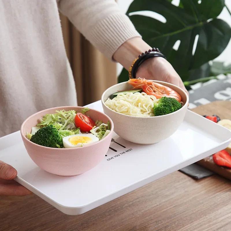 2 Size Round Wheat Straw Bowl Anti-fall Soup Bowls Children Japanese Bowl Sets for Noodles Snack Beauty Table Accessories