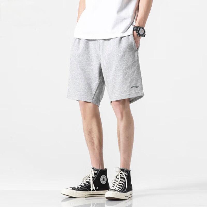 Li-Ning Solid Color Logo Print Straight Leg Casual Shorts Men Shorts Gray YKST057-1