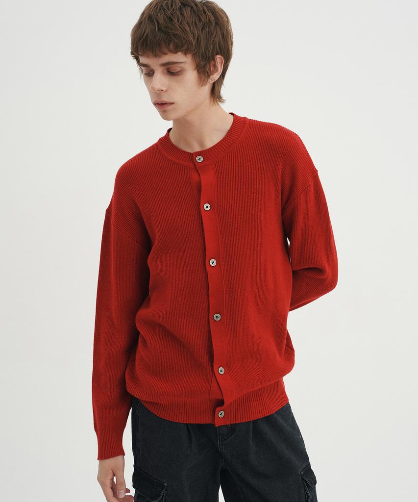 Blond9 Soft Round Neck Knit Cardigan_Deep Red