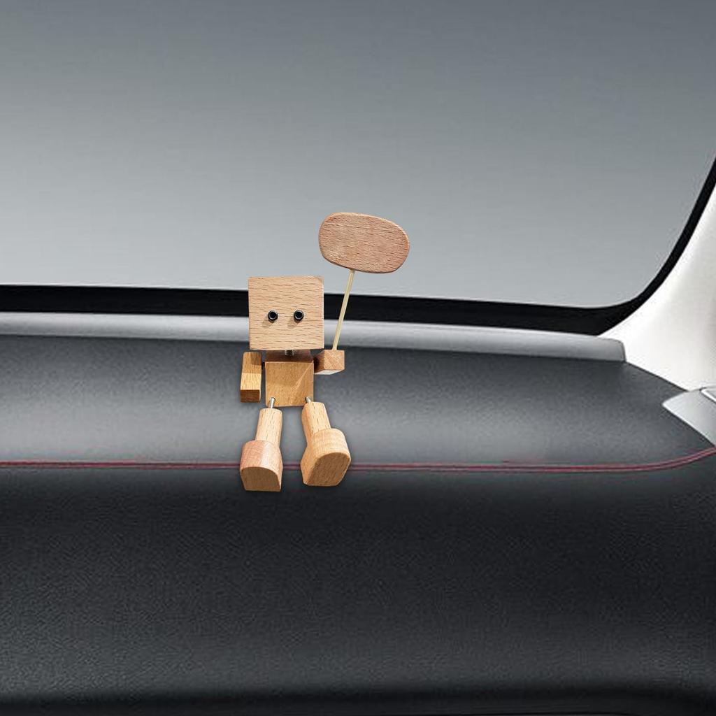 Shaking Wooden Man Figurine Car Dashboard Decor Accessories for Vehicle, Office Sturdy Versatile