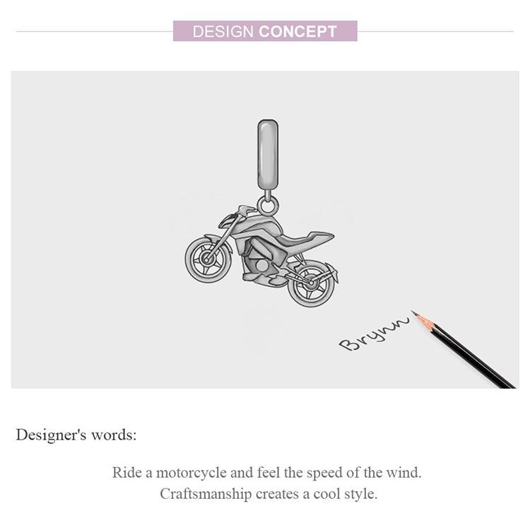 WOSTU Mărgele de farmec pentru motociclete autentice din argint sterling 925 pentru brățară originală de 3 mm, bijuterii DIY