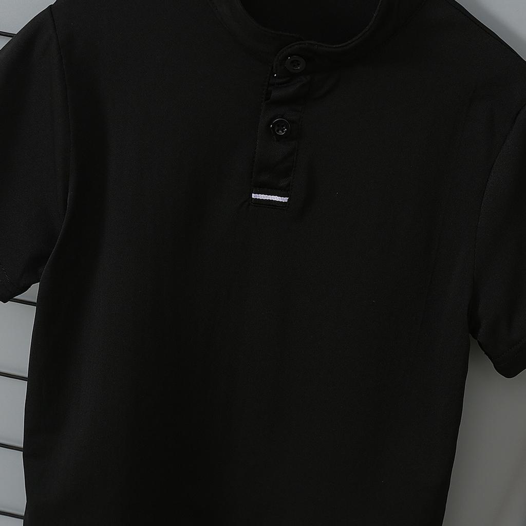 Chemise tendance à col montant boutonnée à manches courtes pour enfants