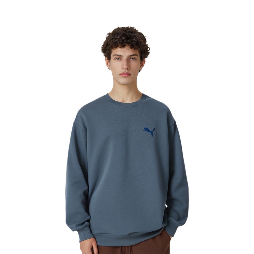 Puma Felpa Girocollo Elevata Tinta Unita Casual Pullover Manica Lunga Felpa Uomo Felpa Blu Navy 674081-18