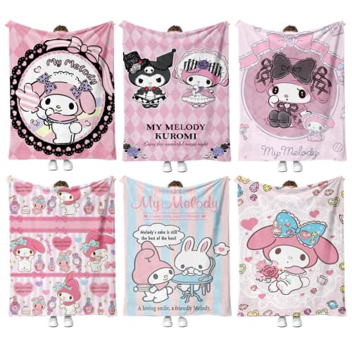 

Полотенце-одеяло My Melody для детей/взрослых, дизайн Kuromi, идеально для сна, лета, коленное одеяло, милое флисовое одеяло, одинарный размер, зима, холод