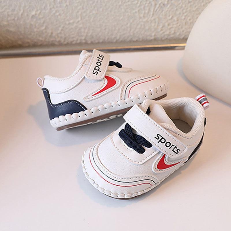 Spring/Autumn Style Soft-Soled Walking Shoes for 0-1.5 Years Old Boys and Girls, Infant Toddler White Sneakers.