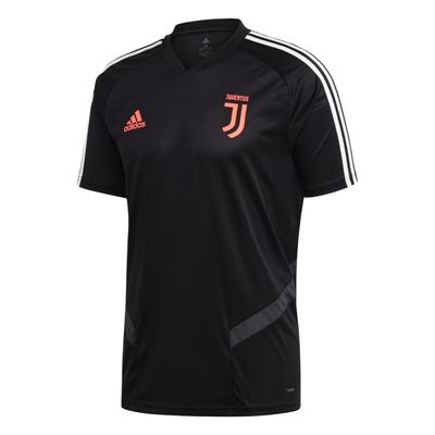Camiseta Casual de Manga Corta con Cuello en V y Logo a Rayas Juventus para Hombre Tops Negro DX9127