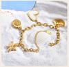 Shell Starfish Conch Charms Bracelet for Women,18k Gold Plated Stainless Steel Summer Beach Waterproof Jewelry