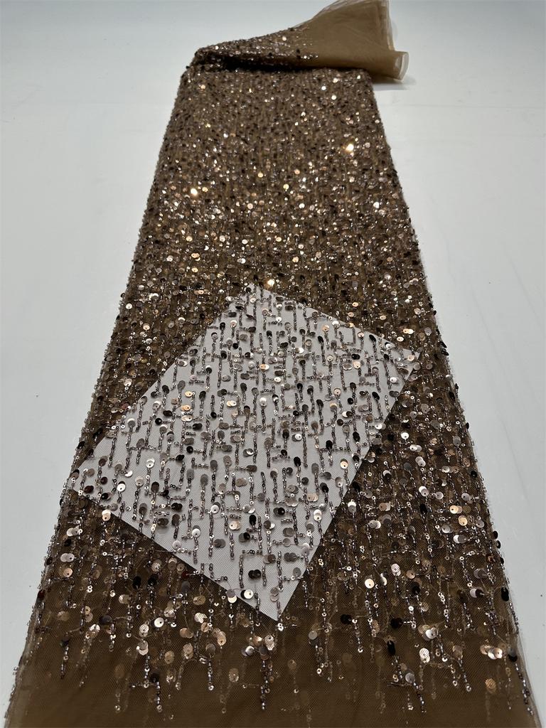 African Groom Lace Fabric For Sewing Party Dresses 2025 High Quality French Mesh Fabric Embroidered Nigeria Sequins Lace 5 Yards