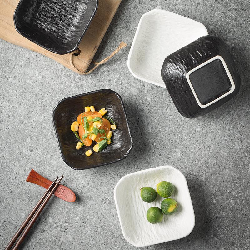 3.5 Inch Japanese Ceramic Dish New Household Creative Simple Hot Pot Square Sauce Dishes Stone Grain High-class Small Plate