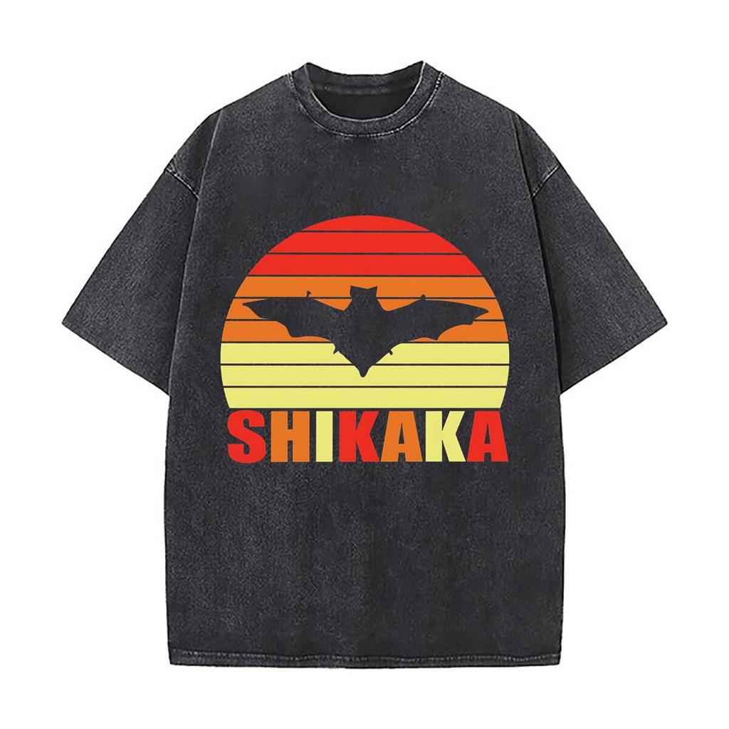 Shikaka Retro Bat Themed Art Loose Solid Distressed T Shirt American Casual Crew Neck Top