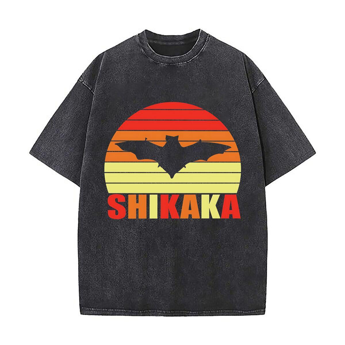 

Shikaka Retro Bat Themed Art Loose Solid Distressed T Shirt American Casual Crew Neck Top S