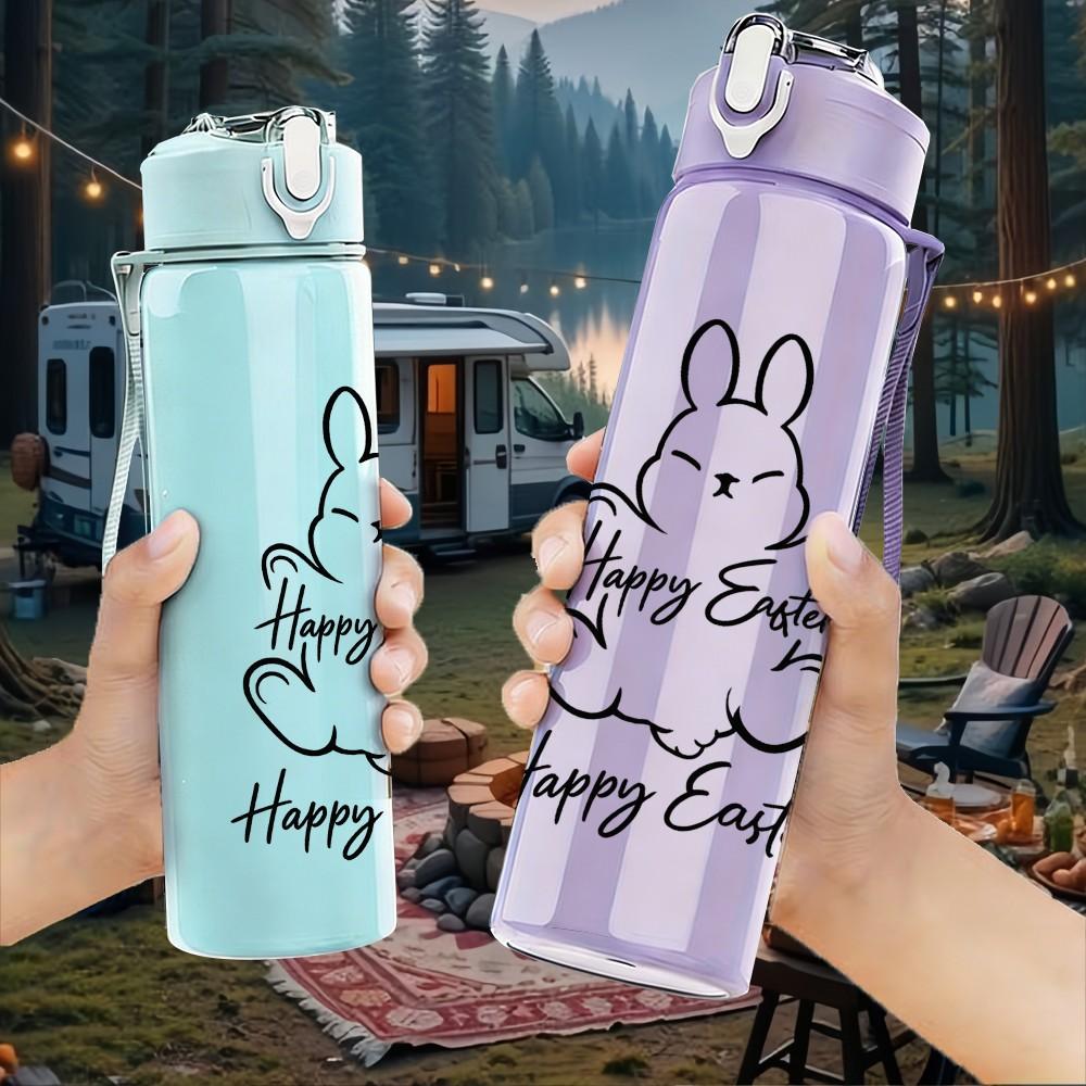 1PC Happy Easter Bunny Sketch 750ml Color Plastic Sports Water Bottle Leakproof Flip Straw Lid Suitable for Sports Office Home Use