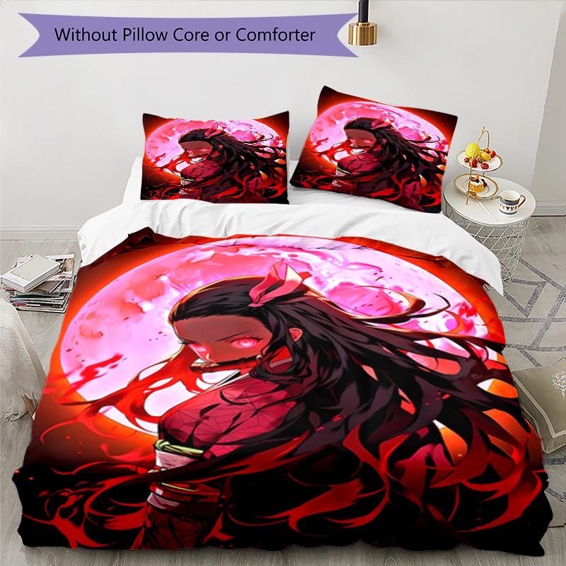 3pcs Demon Slayer Nezuko Pattern Bedding Set Duvet Cover Set Includes Duvet Cover &pillowcases, Perfect All Season Bedroom Decoration & Gift