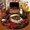 Vintage Black Santa Floral Round Mat, Soft Flannel Non Slip Rug, Machine Washable Christmas Decor for Living Room, Bedroom,