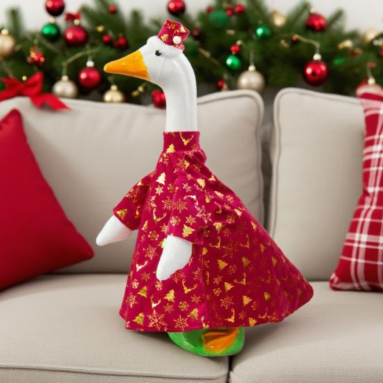 Porch Goose Outfits Gold Stamping Skull Christmas Tree Pattern Goose Clothes for 23" Cement Goose Holiday Goose Costume for Garden Yard Decor