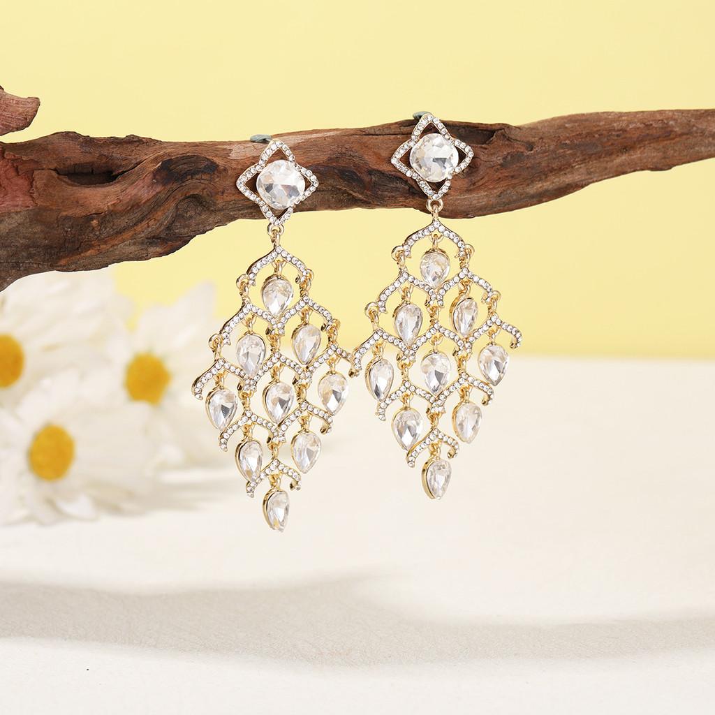 Geometric Alloy Earrings With Zirconia For Elegant Evening Wear
