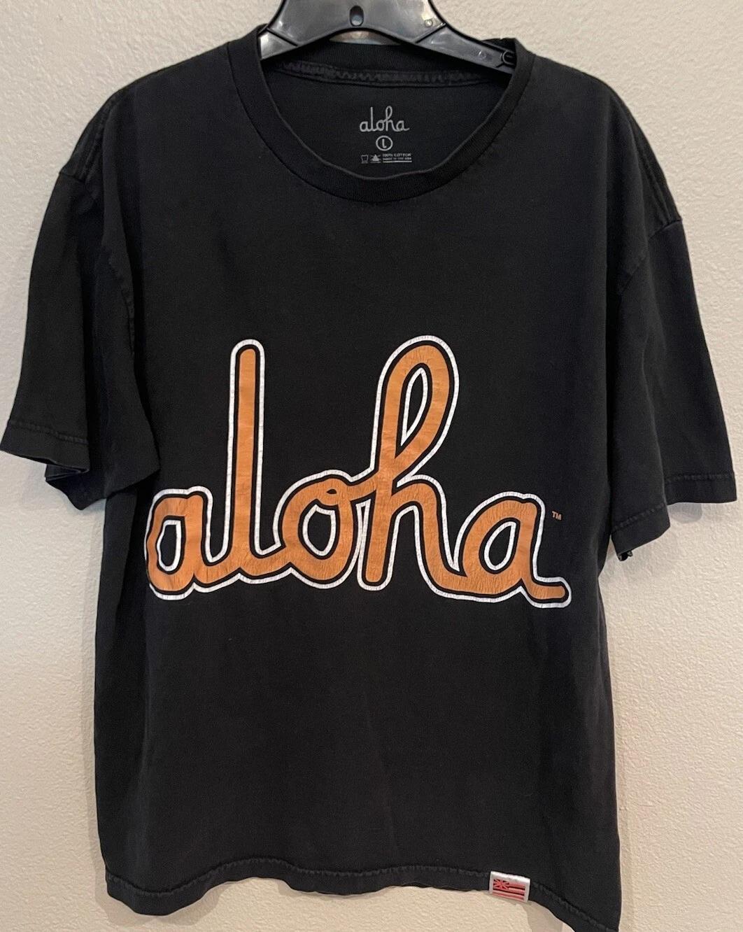 

Hawaii Aloha 100% Cotton T-shirt Mens Tees Top Sz L Mens Spell Out Graphic Logo Island Rare Vintage S