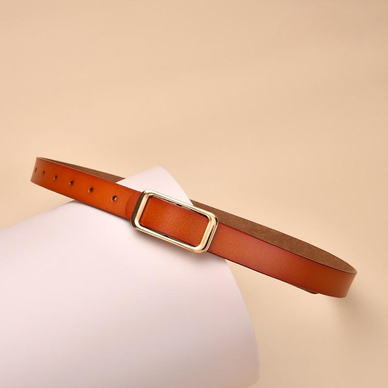 New Women's Round Buckle Hollow Belt Jeans Decorative Belt Waist Seal Versatile Real Cowhide Women's Smooth Buckle Belt