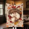 1PC Hedgehog, AutumnOutdoor Flannel Blanket - Soft Plush Decor for Picnics, camping, Bedroom, Playroom, Office, or Lunch Break 1219A