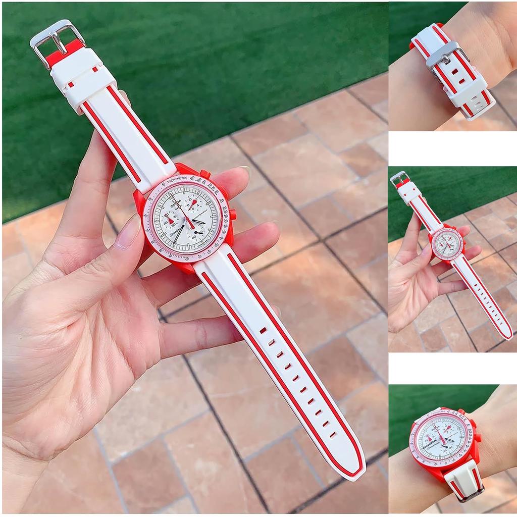 20mm Watch Band for Swatch x OMEGA Speedmaster Silicone Watch Strap for Swatch and Quick Release Replacement Tool and 3 Spring Bars Included [Ylfcly]