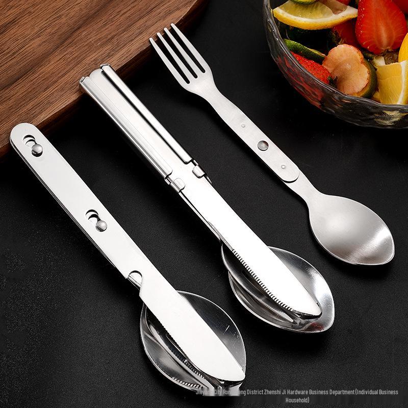 Stainless Steel Travel BBQ Utensil Set: Knife, Fork, Spoon & Bottle Opener