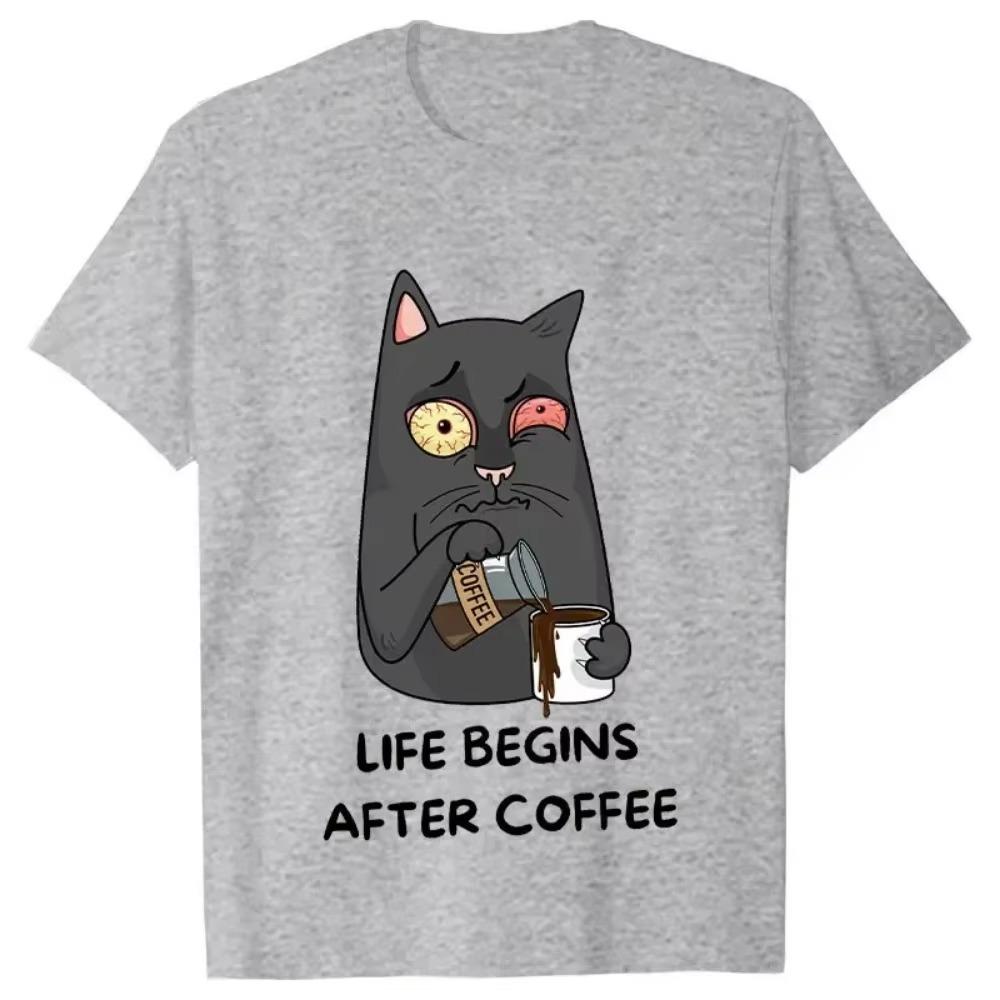 Life Begins After Coffee Vintage T-shirt Funny First Coffee Men T Shirt New Trend Tee Tshirt Coffee Cat Lover Men Women Tee Tops