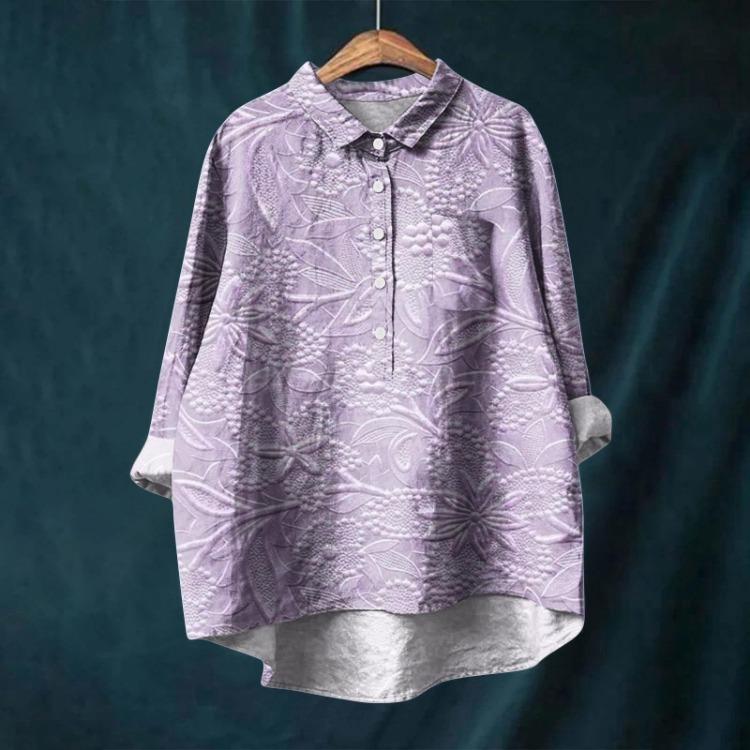 Vintage Floral Print Womens Long Sleeve Shirt Irregular Hem Collar Top Casual Button Blouse