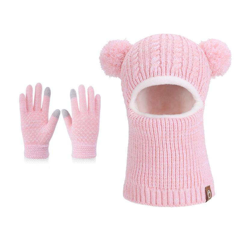 Winter Baby and Baby Warm Knitted Woolen Hat, Children's Hat, Integrated Scarf, Thick Velvet Ear Protector, Headband Cap