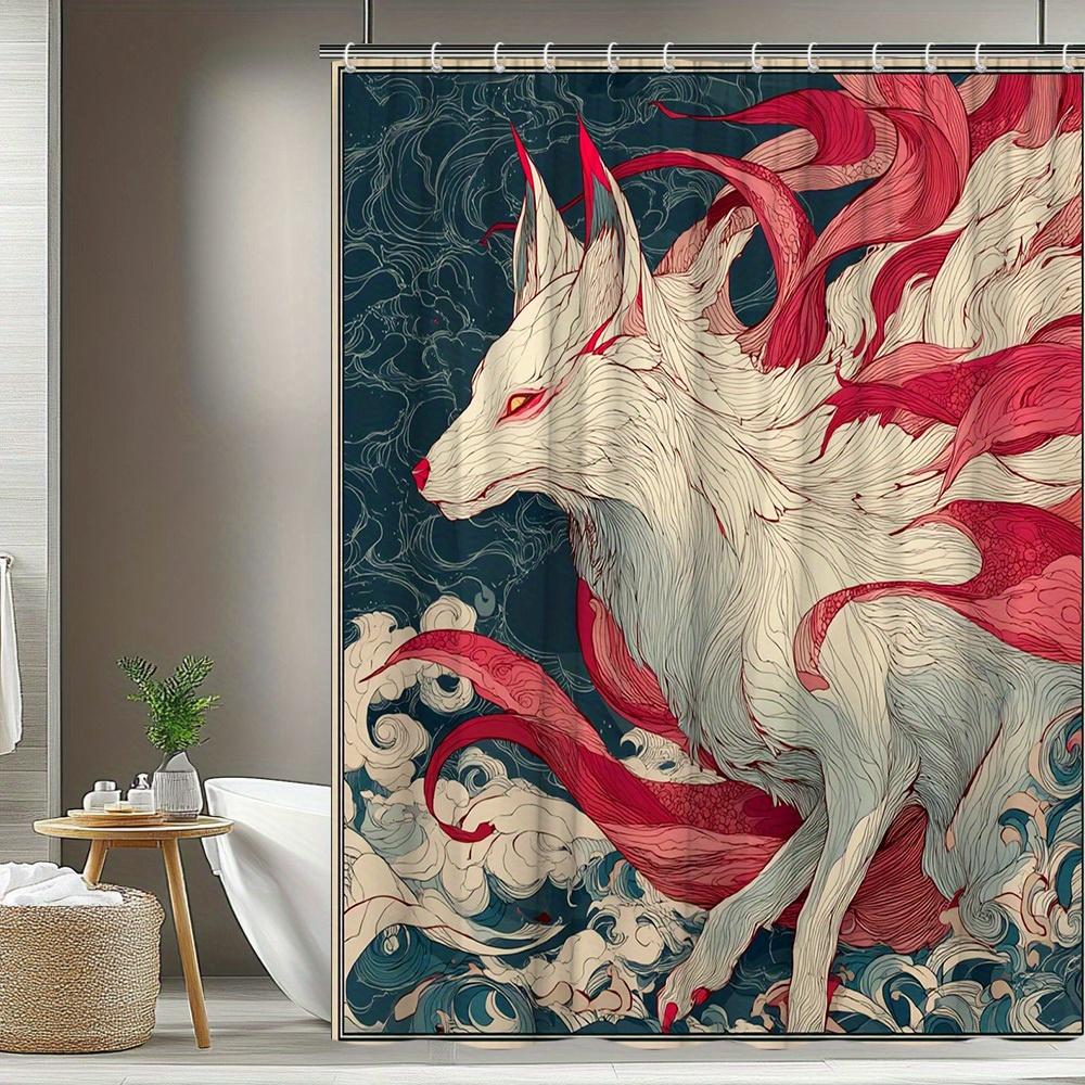 1Pc Fox Pattern Shower Curtain, Mountain Landscape Animal Theme Bathroom Decor Polyester Fabric With 12 Hooks, 70. 8X70. 8 Inche
