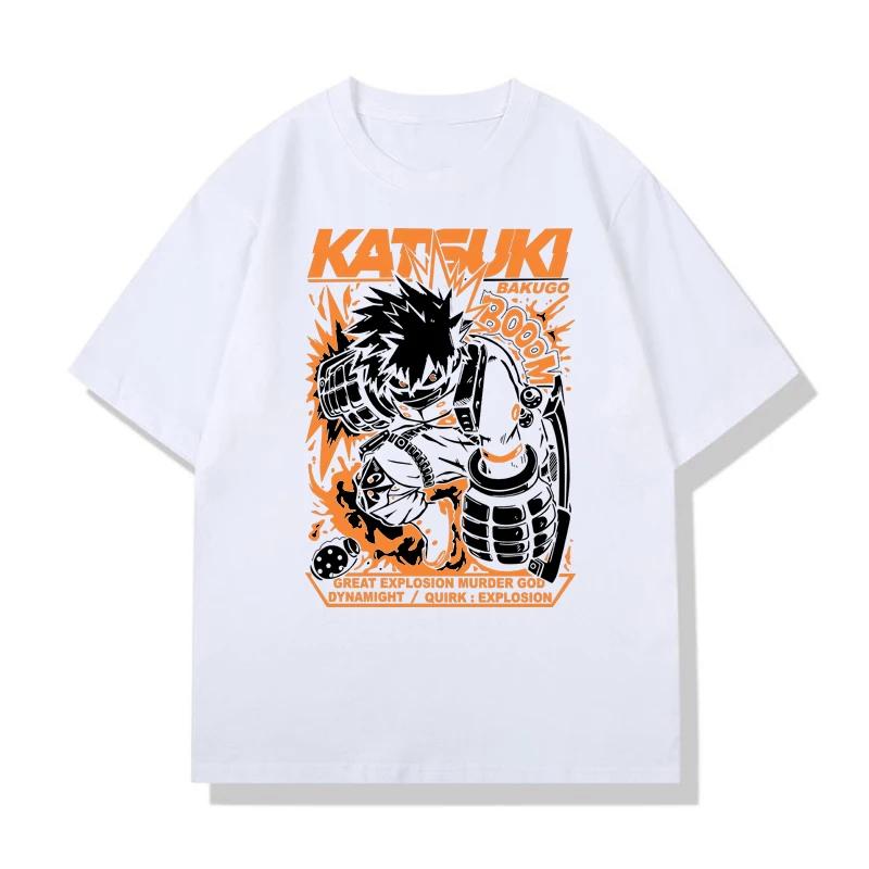 Anime Bakugo Katsuki Printed Tee Women and Men Casual Loose Harajuku Short Sleeve Top Summer High Street Y2K Clothes T-shirt