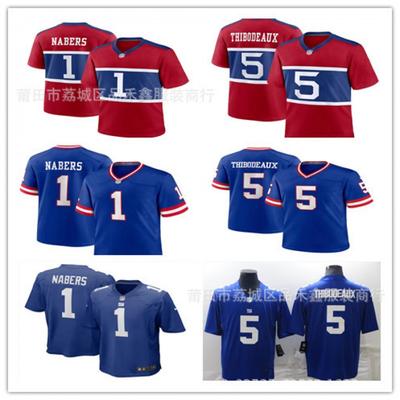 Mens NFL New York Giants 5 Thibodeaux Red Jersey Cotton Rugby Football Uniform Shirt