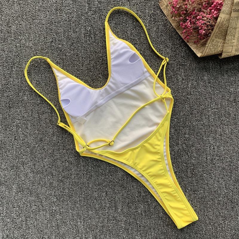 Women Solid Color Sexy Backless One Piece Beach Swimsuit