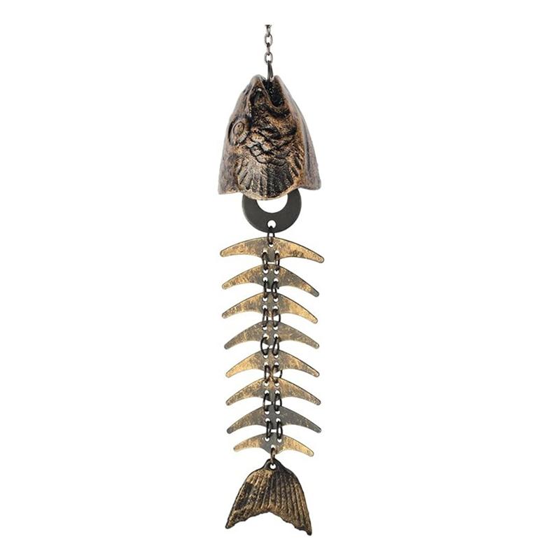 2PCS Fish Windchime,Fish Skeleton Windchime,Fish Bone Cast Iron Wind Chimes Vintage Metal Wind Chimes Outdoor Soothing Dura