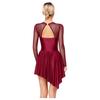 Damen Funkelnde Strasssteine Tanzkleider Cut-out Rücken Kontrastfarbe Netz Langarm Asymmetrischer Saum Kleid