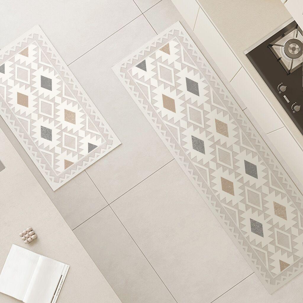 Waterproof Oil-proof Kitchen Carpet Non-slip PVC Floor Mat Green Geometric Rug Long Foot Mats for Home Alfombra De Cocina