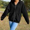 Women Autumn Sweatshirt Jacket Solid Color Hoodie Coat with Long Sleeves Drawstring Pockets Zipper Closure