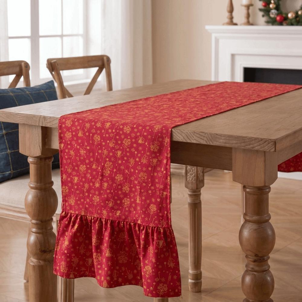 Rustic Style Plaid Table Runner Double Ended Lotus Leaf Edge Ruffle Edge Table Flag Restaurants