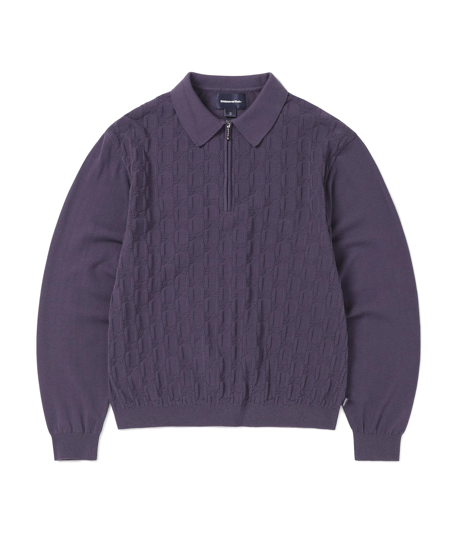 This Is Never That Cable Knit Zip Polo Violet M