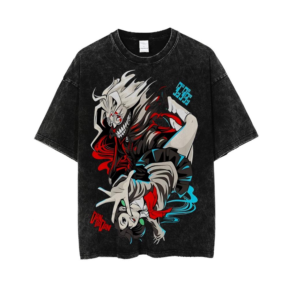 Dandadan Graphic Men Street Washed Oversized Y2k Hip Hop Harajuku Cotton T-shirt Short Sleeve Clothing Casual Loose High Quality Female Male Tee Shirt