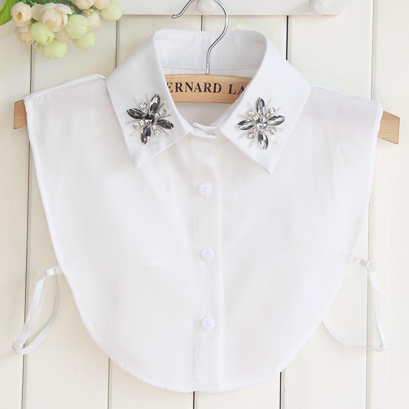 Women s Fake Collars: Korean Style Crystal Four-Leaf Clover Chiffon Shirts